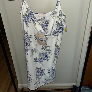 White floral cowl neck dress